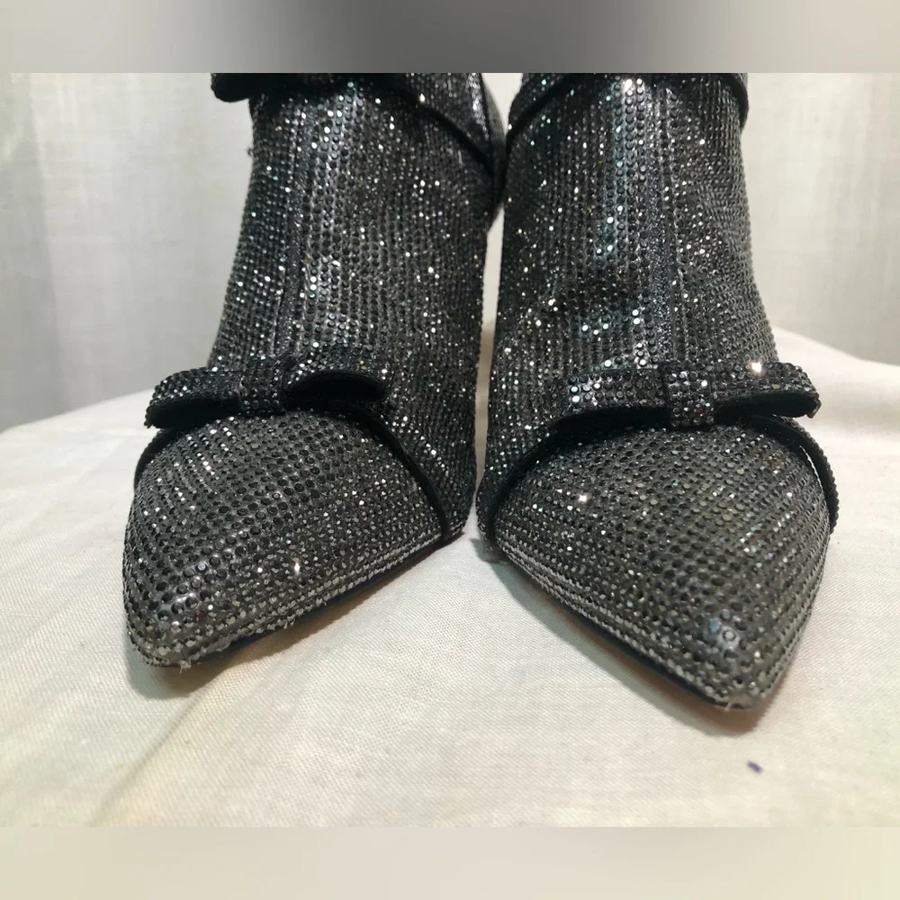 INC International Concepts Rhinestone Stiletto Ankle Boots w/ 3 tier Bow details